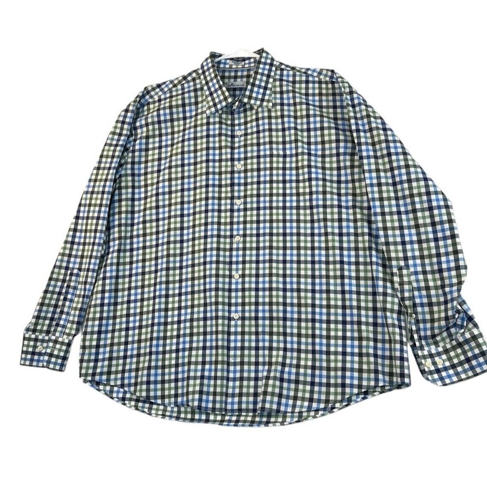 Peter Millar XXL  Blue Green White Check Button Down‎ Long Sleeve Shirt 2XL